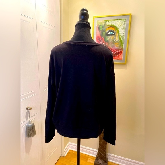 ✅Forever21 black sweatshirt w/ pearl & silver bead tape  along both arms 🖤🩶🤍 - Picture 3 of 9